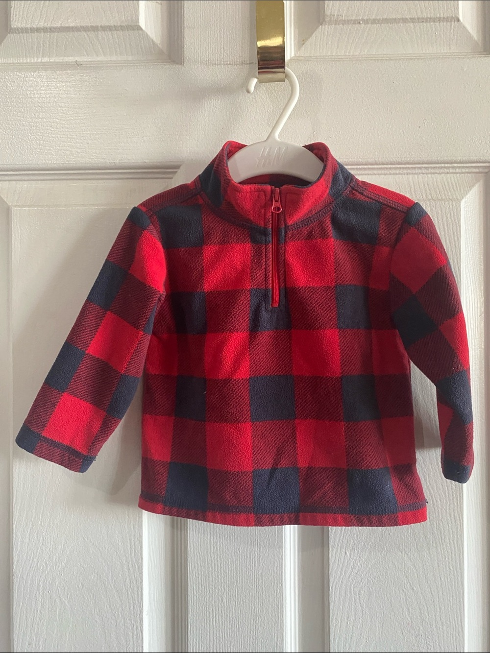 OshKosh Buffalo Plaid Quarter-Zip Fleece Pullover 12M Holiday EUC